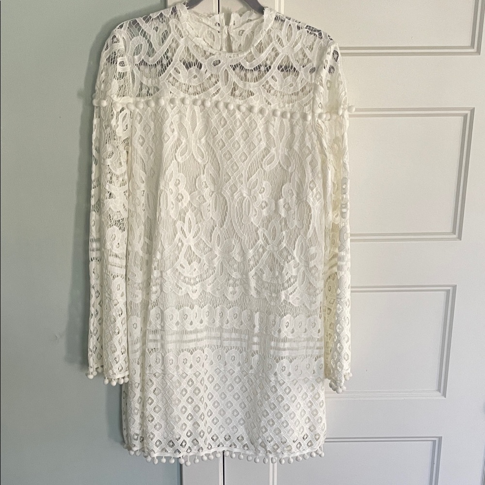 Women Sheer Lace Bell Sleeve Dress